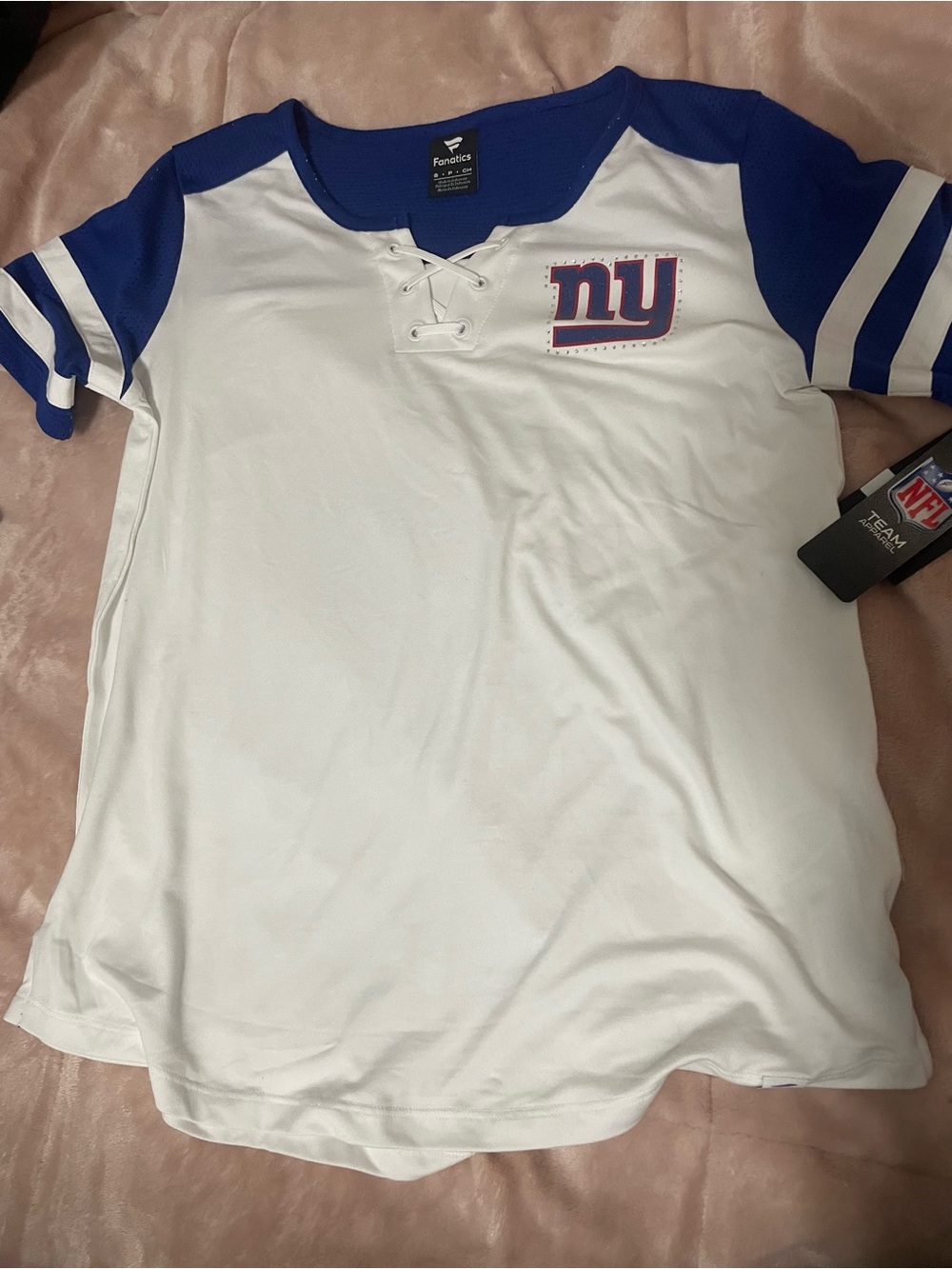 Women’s New York Giants White & Royal Lace-Up Tee